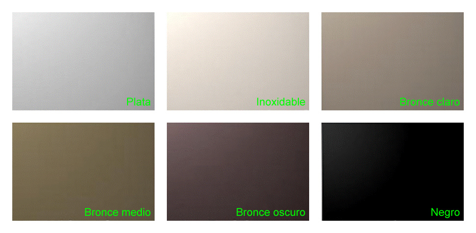 gama colores chapa aluminio anodizada